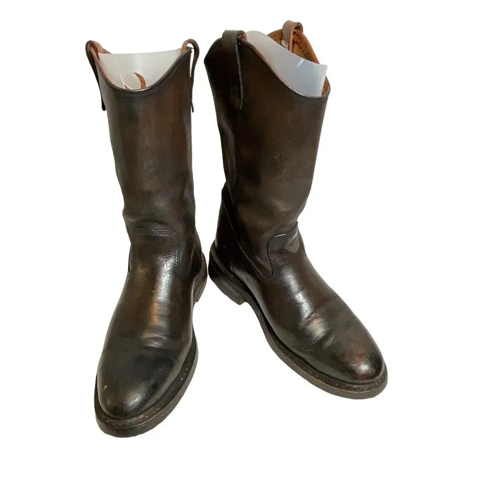 Vtg. Mason Boot Brown Leather Cowboy Boots Rugged Western Style Mens Sz 8.5 D - Picture 1 of 9